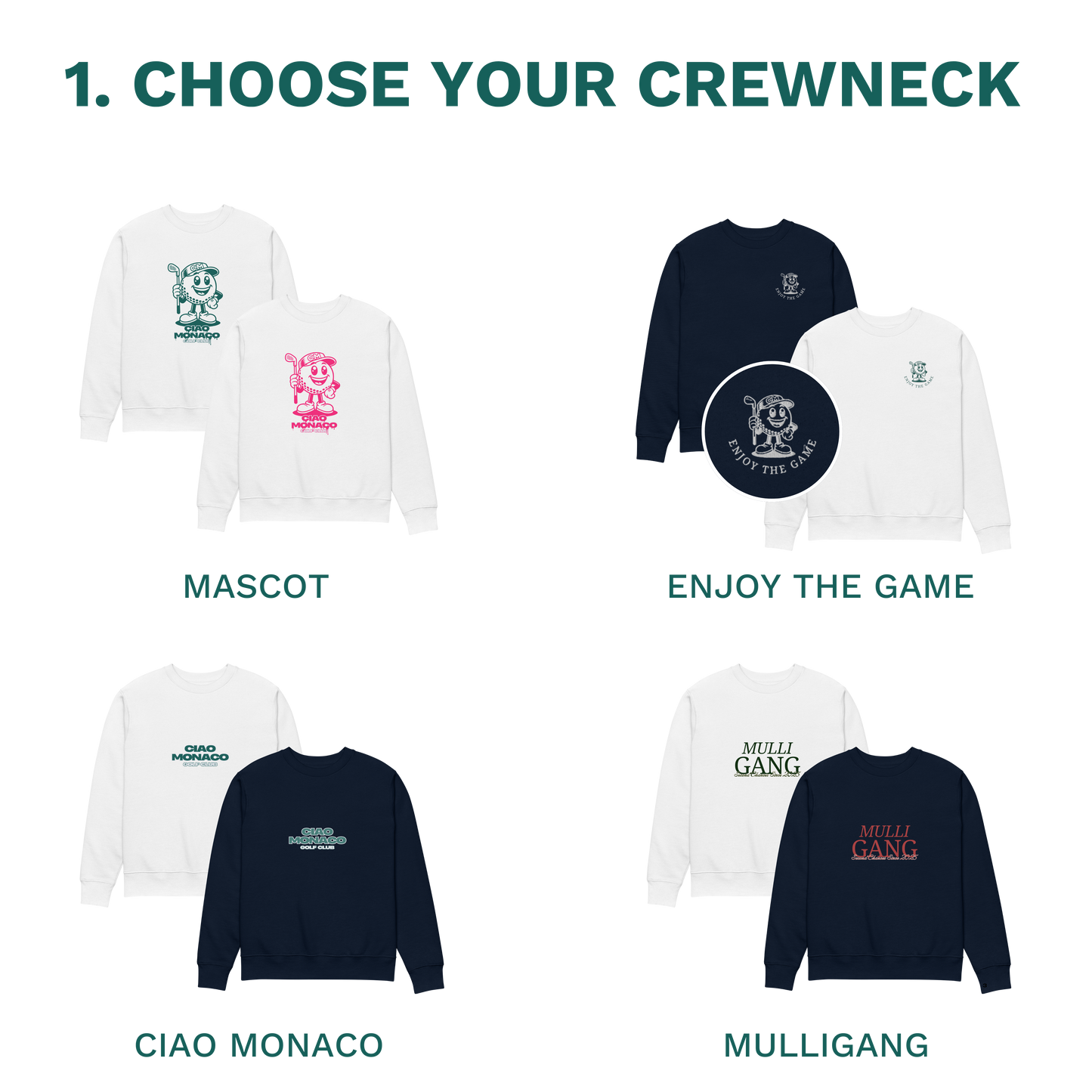 Ciao Monaco crew neck golf sweater in vibrant design, combining comfort and fashion for cooler days on the green.