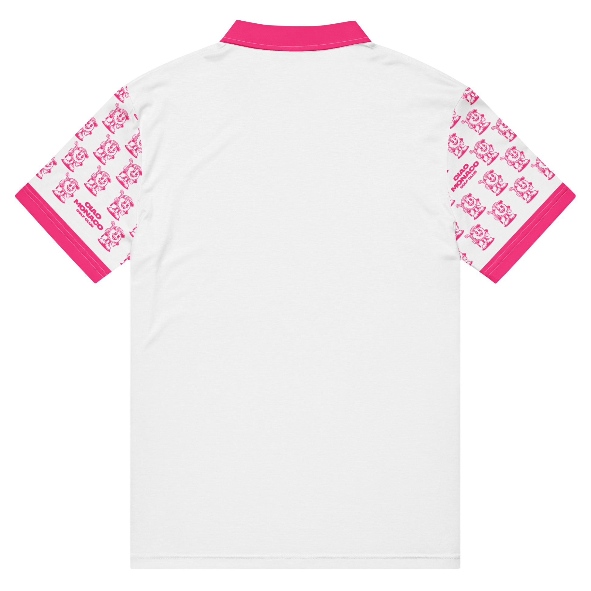 Full back view of golf polo shirt with clean athletic cut and stretch fabric